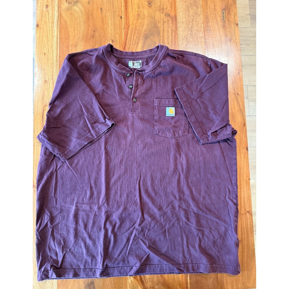 Carhartt Men's Maroon 3 Button Short Sleeve Size 2XL
